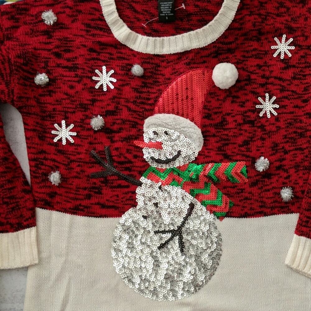 United States Sweaters Embellished Snowman Sweater Sequins Pom Poms S